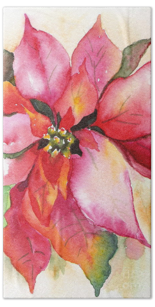 Christmas Bath Towel featuring the painting Christmas Poinsettia by Marsha Woods