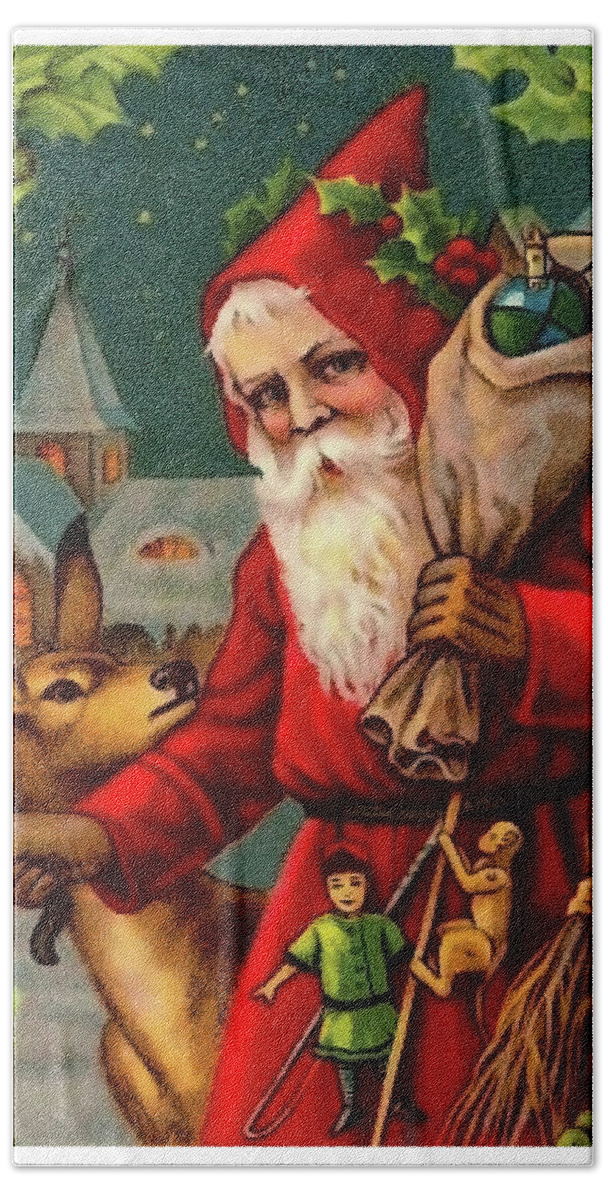 Santa Claus Bath Towel featuring the painting Christmas Santa is coming by Long Shot