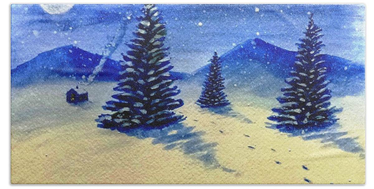Christmas Hand Towel featuring the painting Christmas Snow by Stacy C Bottoms