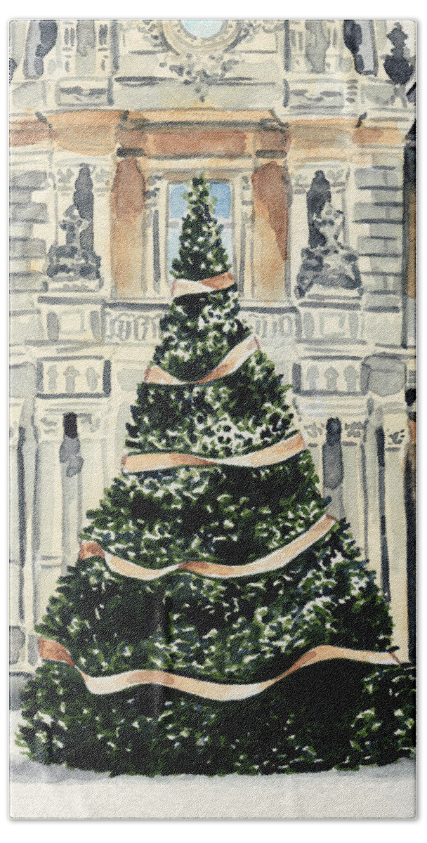 Christmas Tree Bath Towel featuring the painting Christmas Tree at Versailles French Chateau Holiday by Laura Row