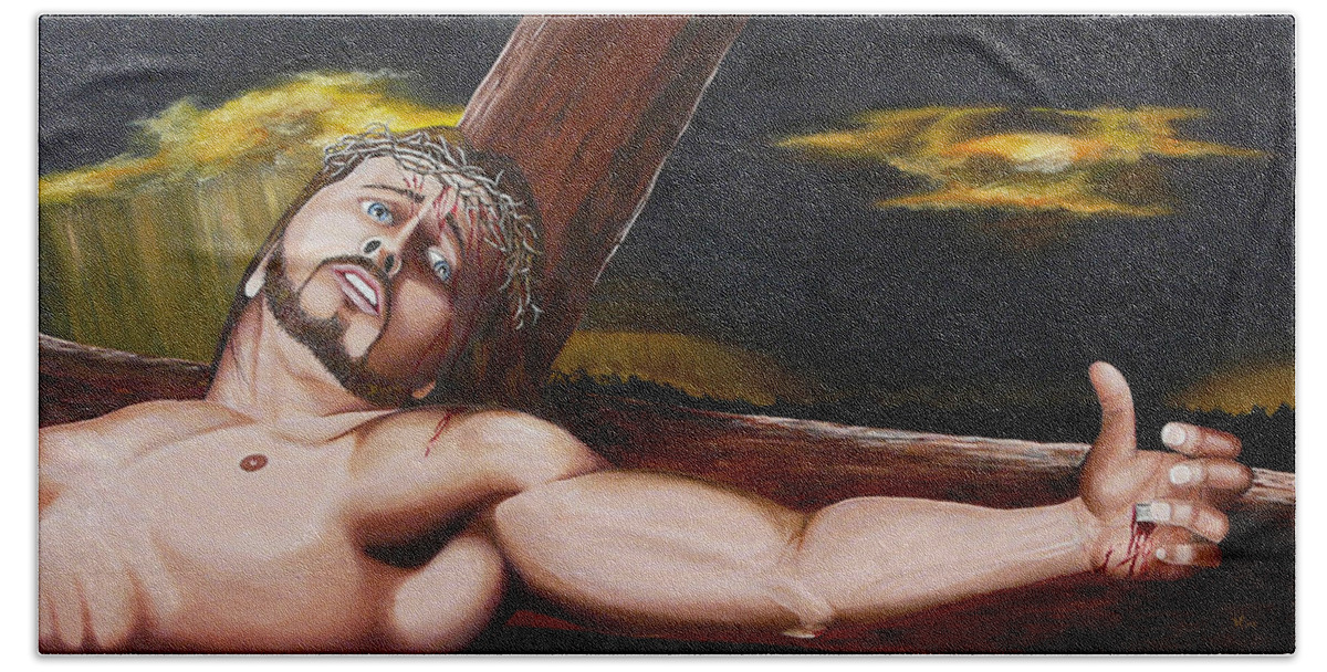 Christ Bath Towel featuring the painting Christ's Anguish by Vic Ritchey