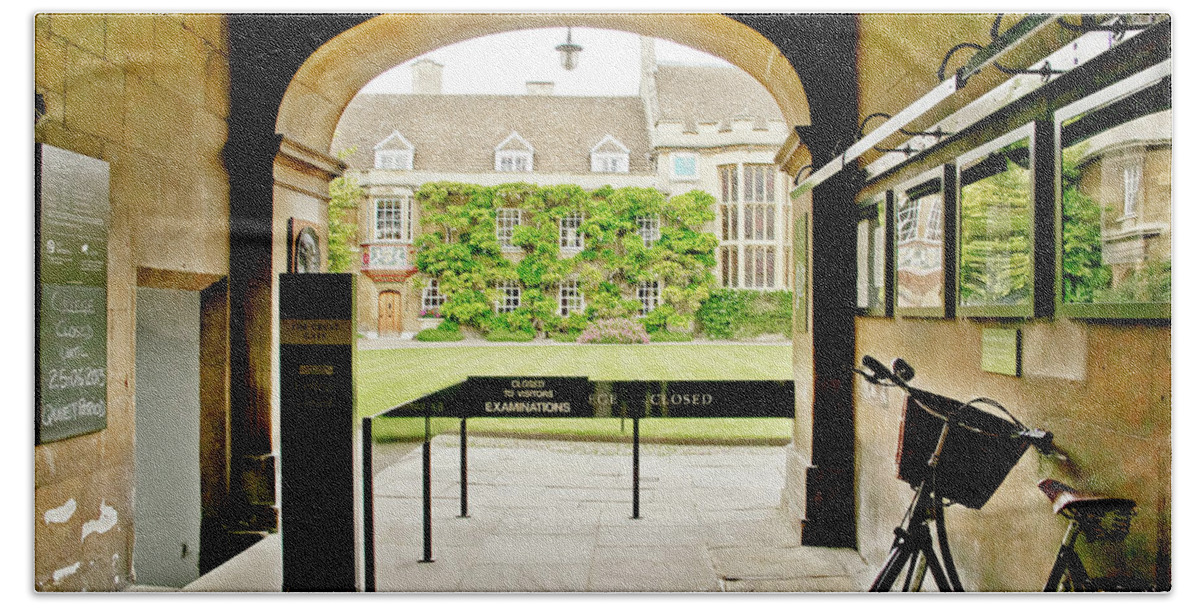 Christ's College Bath Towel featuring the photograph Christ's College closed for exam time. Cambridge. by Elena Perelman