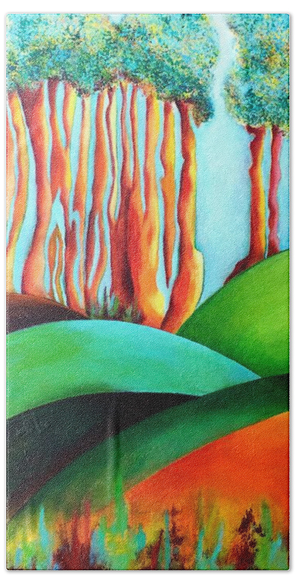 Landscape Bath Towel featuring the painting Forest Waltz by Elizabeth Fontaine-Barr