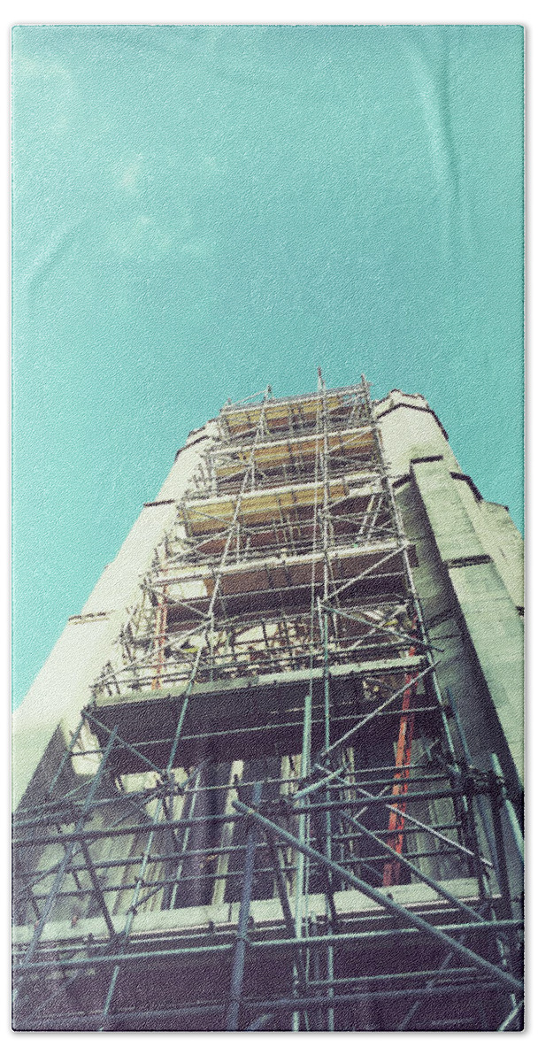 Architecture Hand Towel featuring the photograph Chruch tower repairs by Tom Gowanlock
