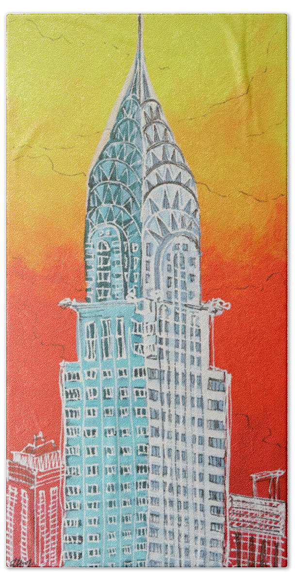 New York Bath Towel featuring the painting Chrysler by Laura Hol Art