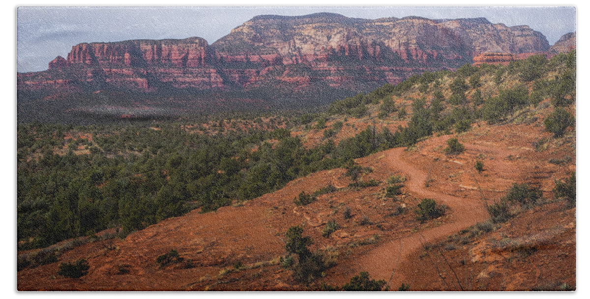 Arizona Bath Towel featuring the photograph Chuck Wagon Trail and Secret Mountain by Andy Konieczny