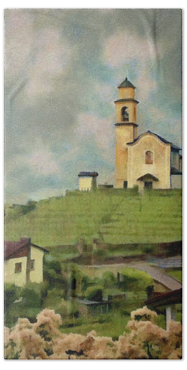 Hill Hand Towel featuring the painting Church on the Hill by Jeffrey Kolker