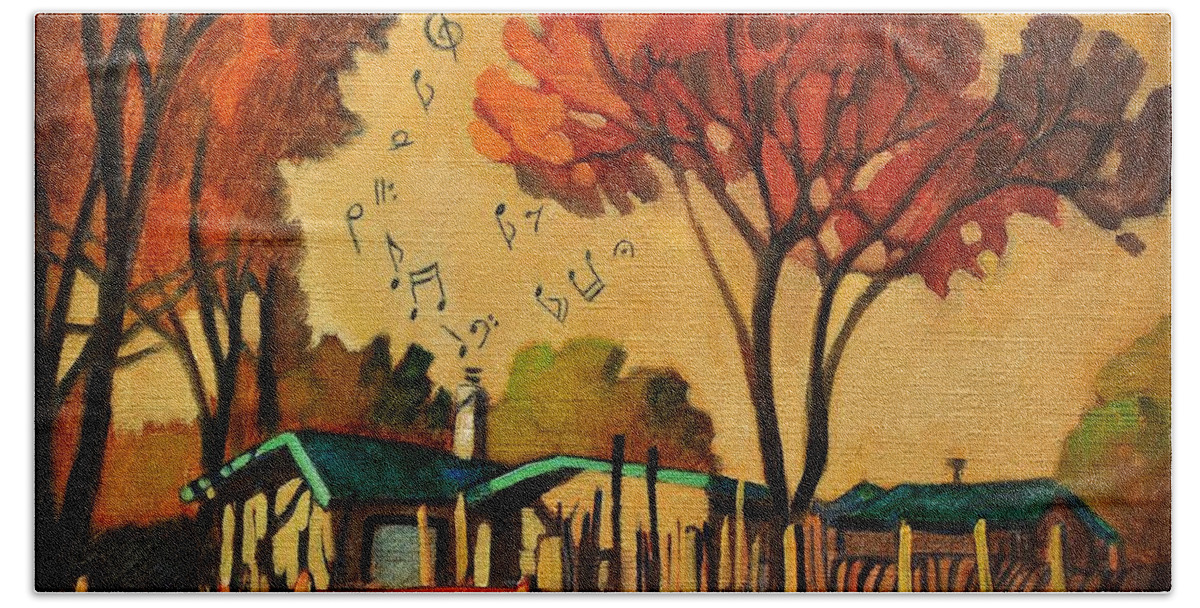 Music Hand Towel featuring the painting Cia's Music House by Art West