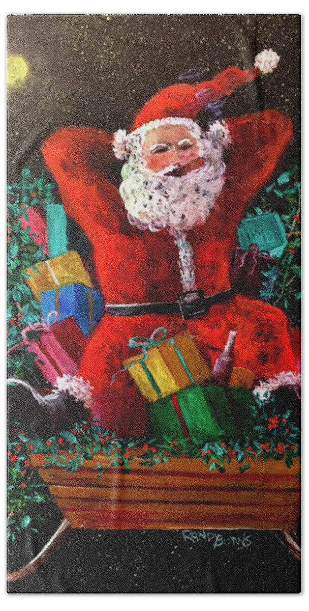 Christmas Bath Towel featuring the painting Cigar Santa by Rand Burns
