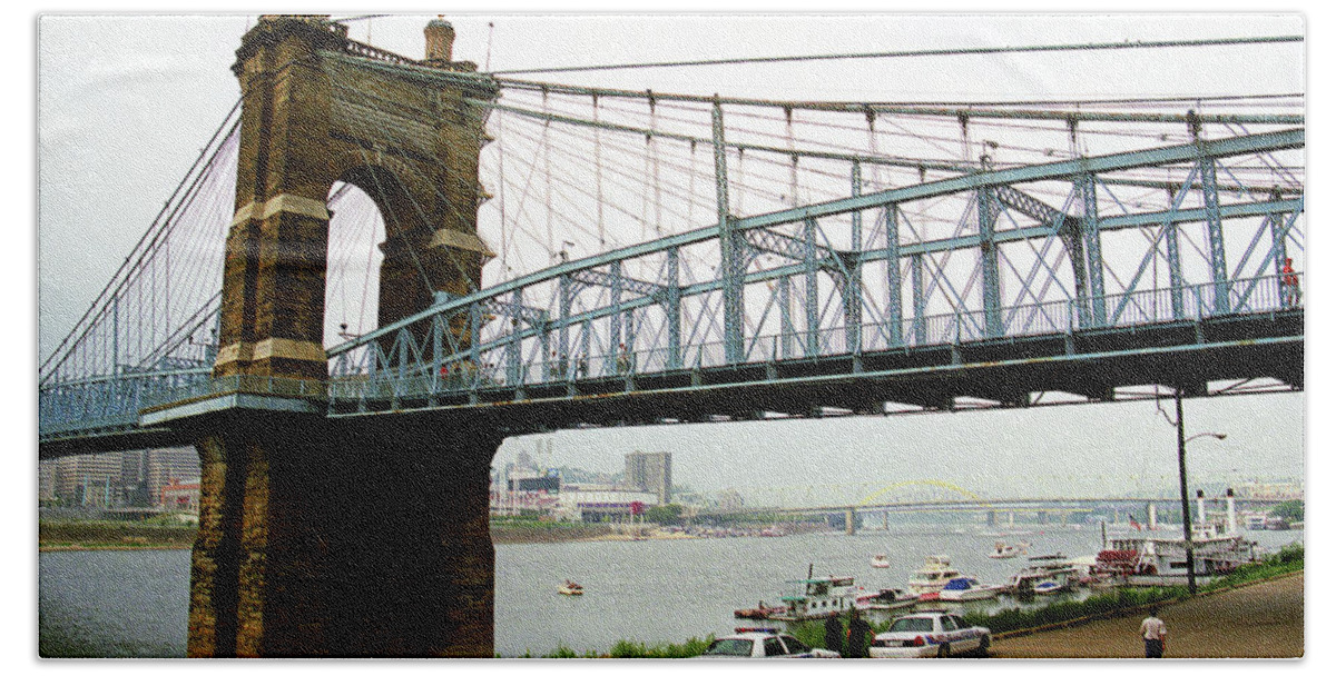Arches Hand Towel featuring the photograph Cincinnati - Roebling Bridge 5 by Frank Romeo