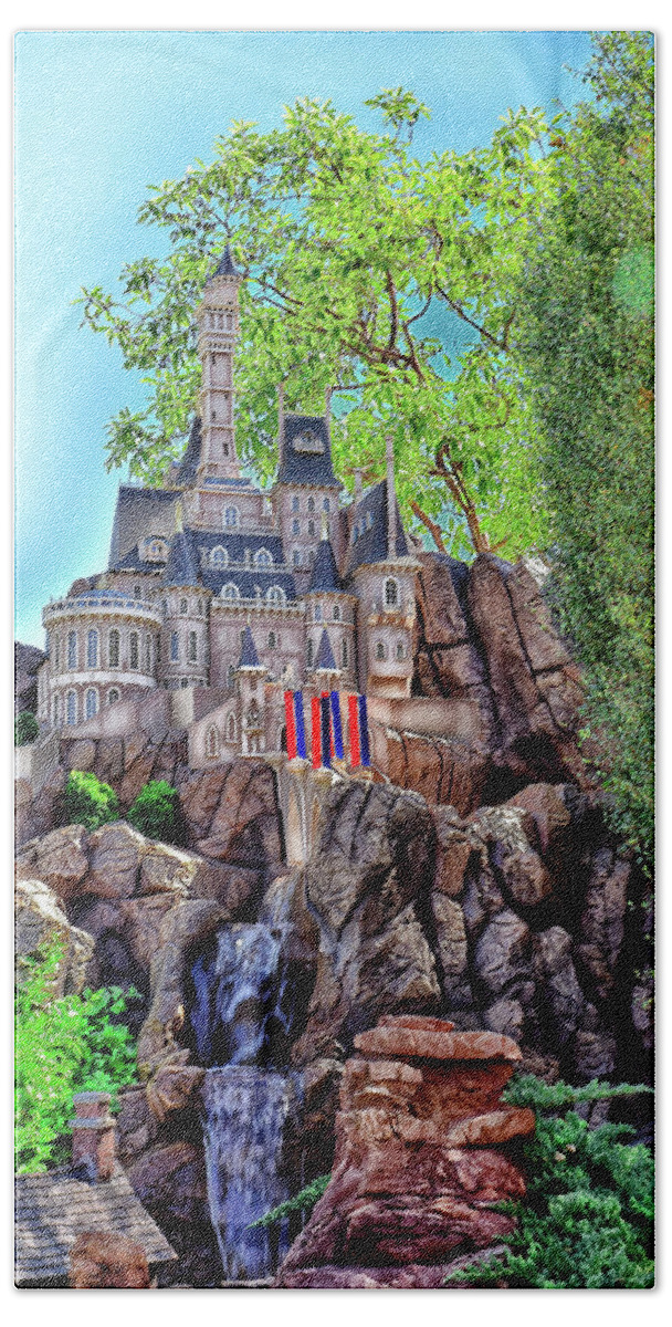 Linda Brody Hand Towel featuring the digital art Cinderella's Castle 4 Painterly by Linda Brody