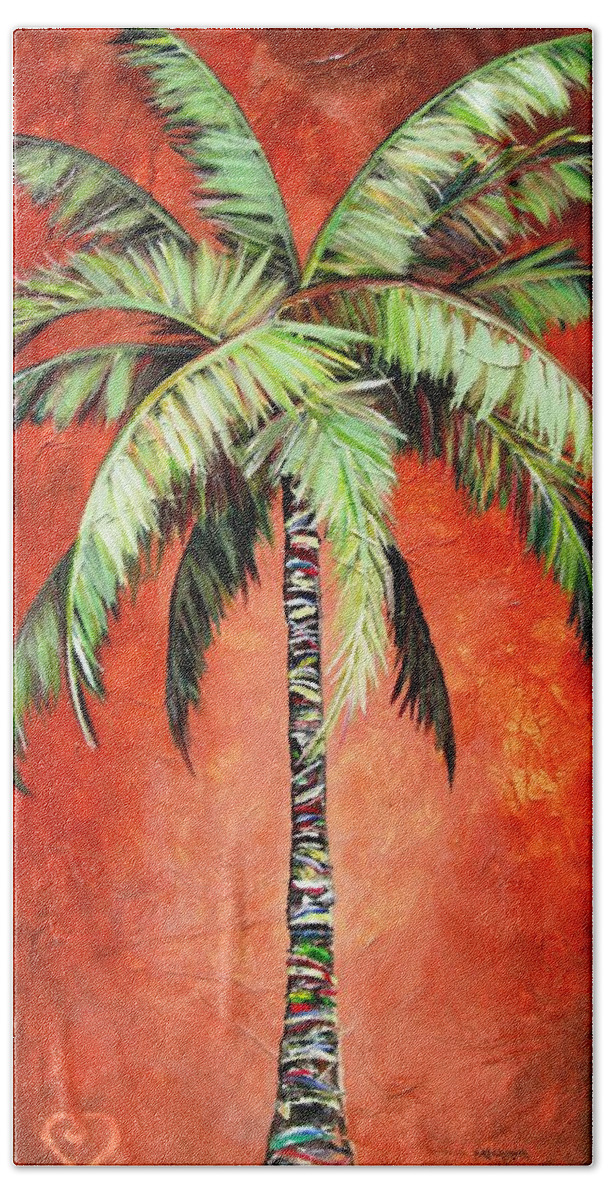 Amber Bath Towel featuring the painting Cinnamon Palm by Kristen Abrahamson