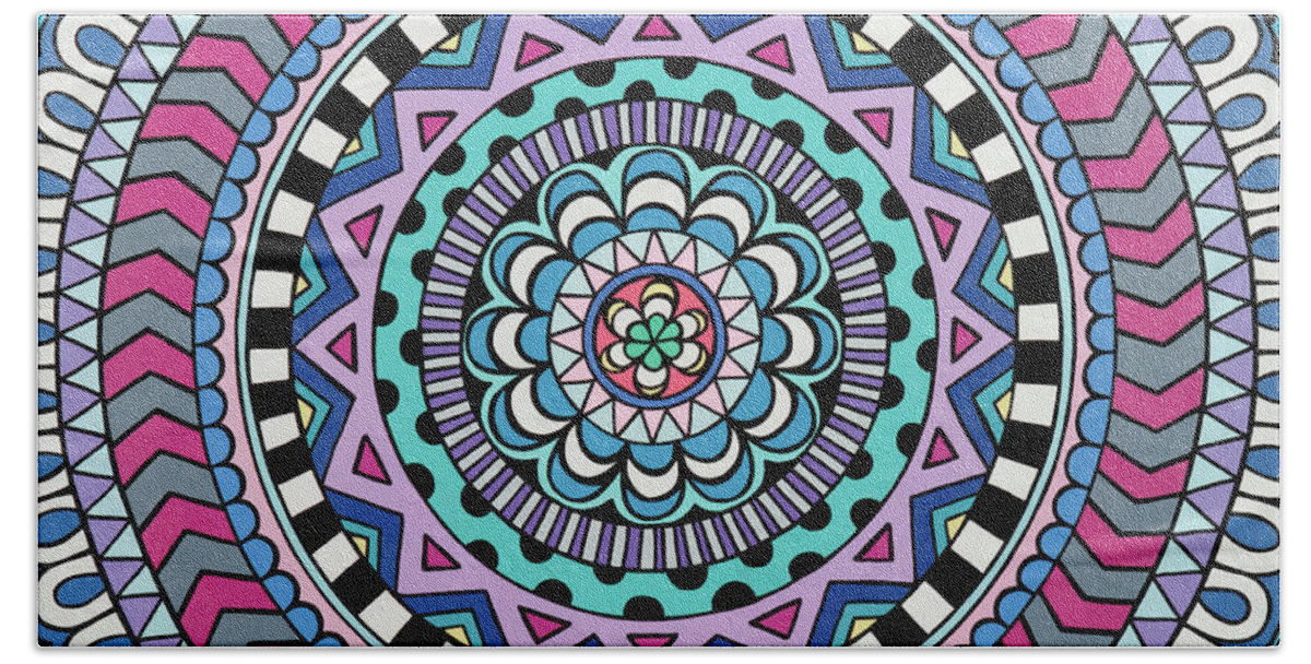 Mandala Hand Towel featuring the painting Purple Mandala by Beth Ann Scott