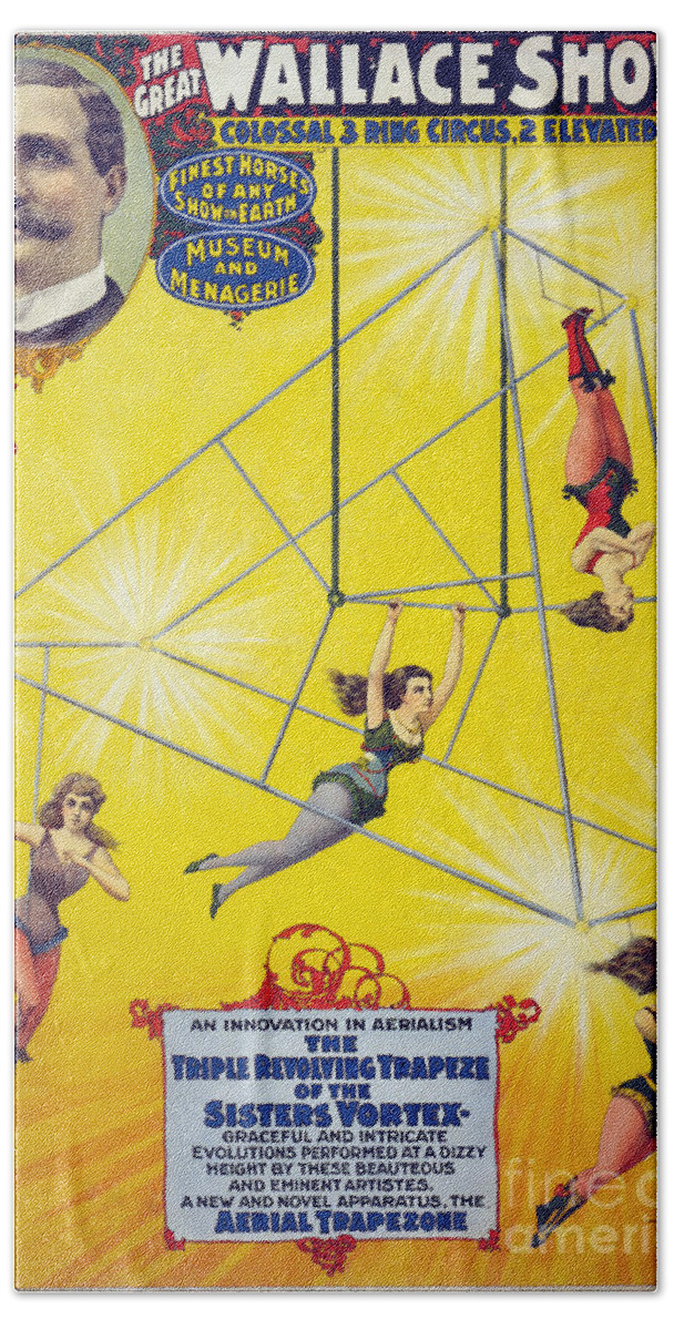 1898 Bath Towel featuring the drawing CIRCUS, AERIALISTS, c1898. by Granger