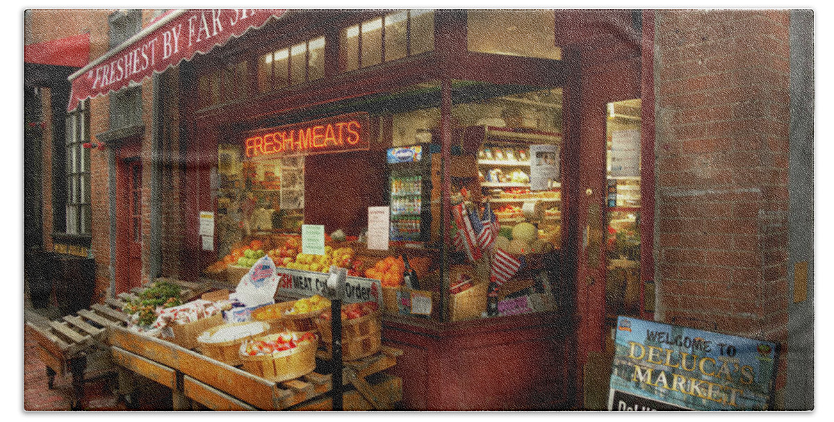 Boston Bath Towel featuring the photograph City - Boston Ma - Fresh meats and Fruit by Mike Savad