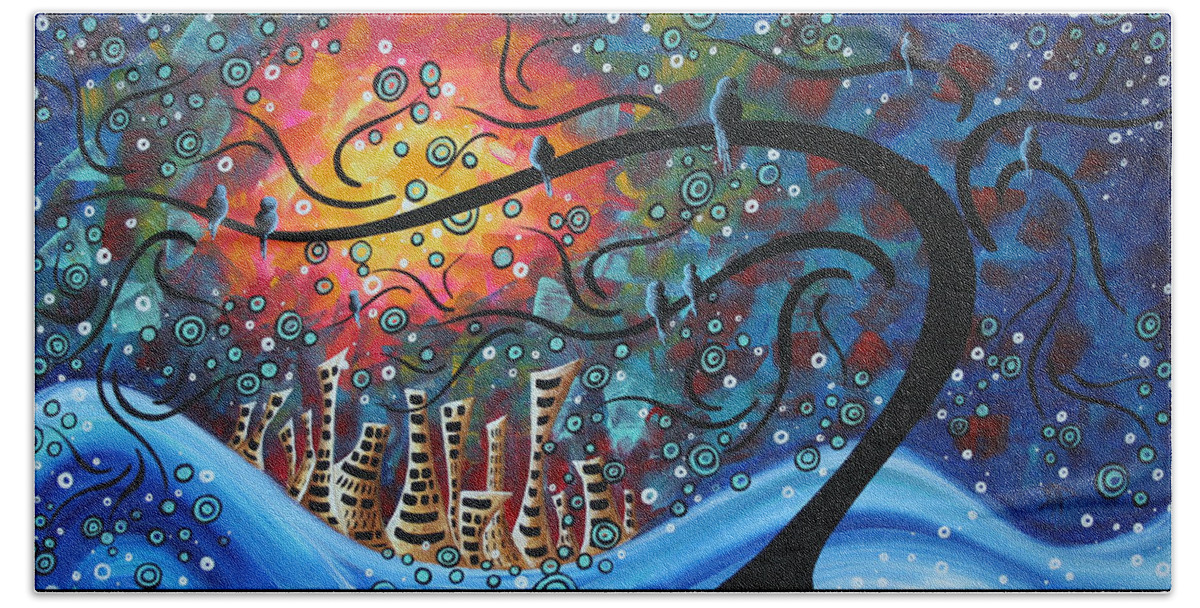 Art Bath Sheet featuring the painting City by the Sea by MADART by Megan Duncanson