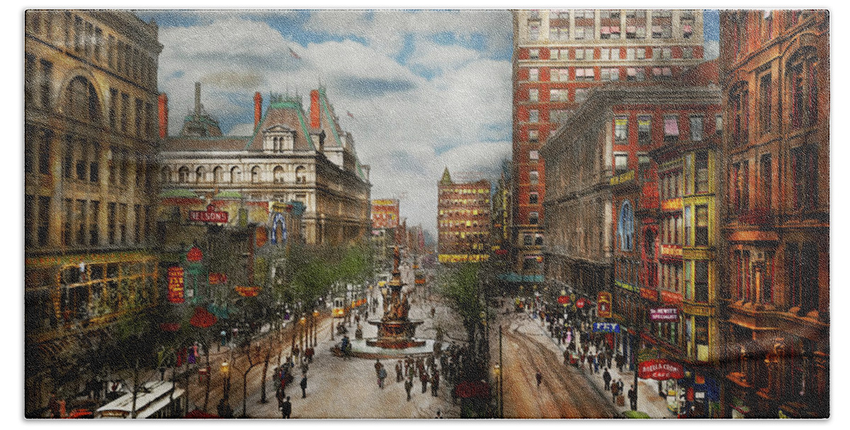 Color Hand Towel featuring the photograph City - Cincinnati OH - Tyler Davidson Fountain 1907 by Mike Savad