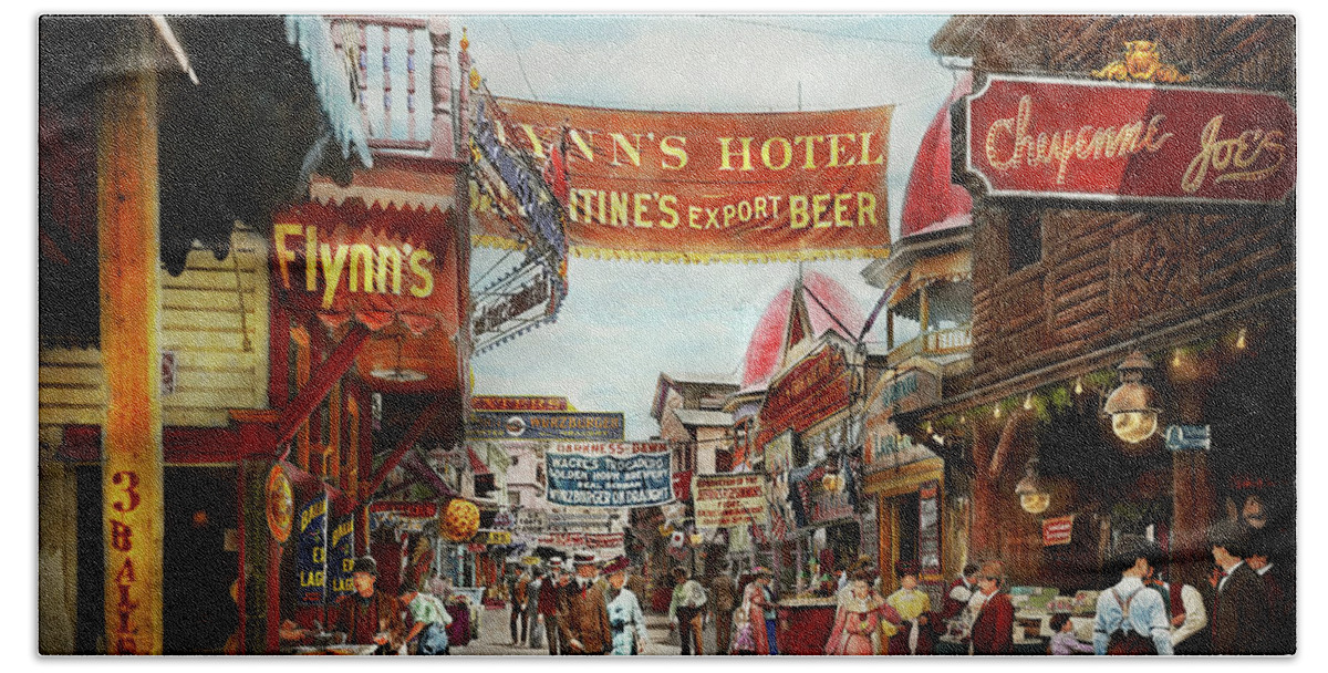 New York Hand Towel featuring the photograph City - Coney Island NY - Bowery Beer 1903 by Mike Savad