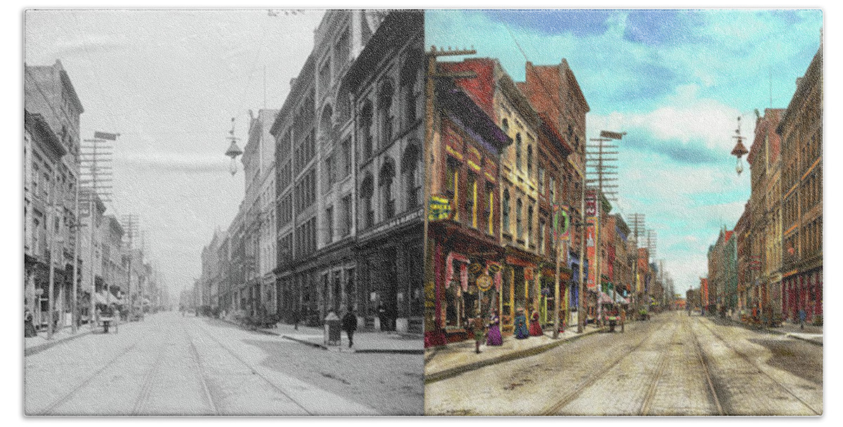 Self Bath Towel featuring the photograph City - Knoxville TN - Gay Street 1903 - Side by Side by Mike Savad