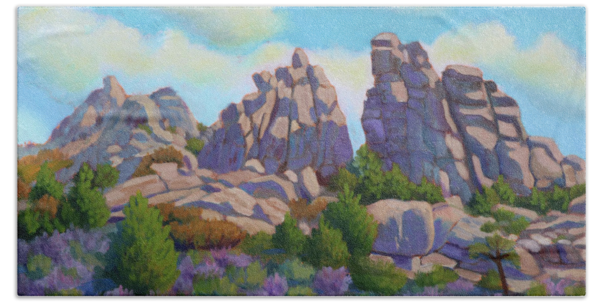 Idaho Bath Towel featuring the painting City of Rocks by Kevin Hughes