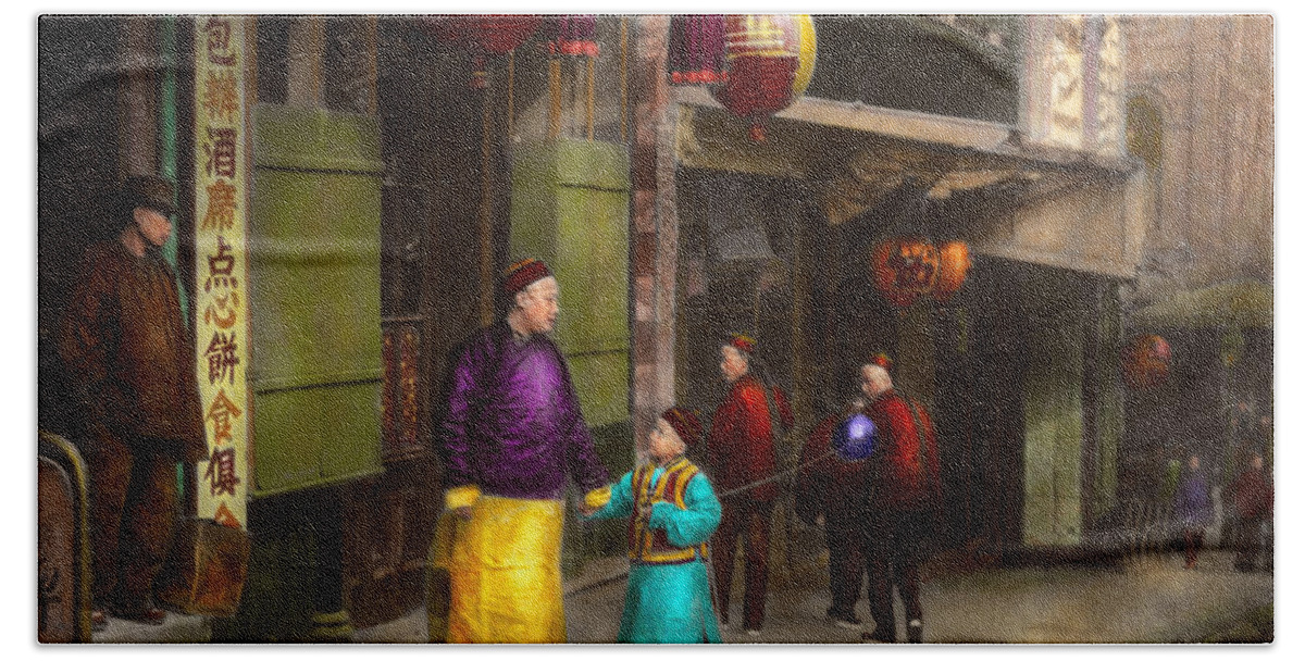 Kungfu Bath Towel featuring the photograph City - San Francisco - Chinatown - Visiting the commoners 1896-06 by Mike Savad