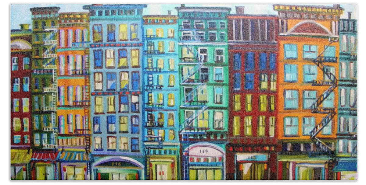 City Bath Towel featuring the painting City Windows by John Williams