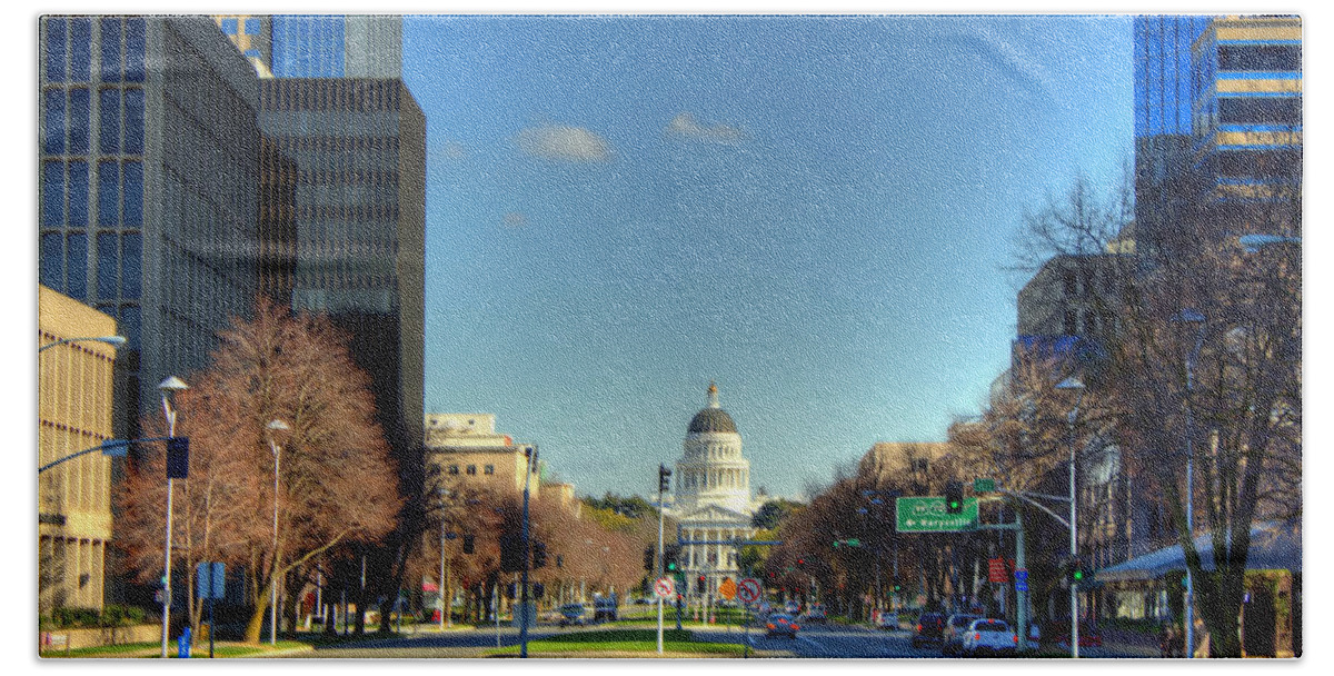 Hdr Bath Towel featuring the photograph Cityscape Capitol by Randy Wehner