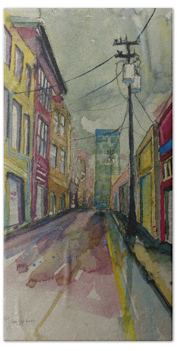 Asheville Cityscape Hand Towel featuring the painting Cityscape Urbanscape Asheville Alley by Gray Artus