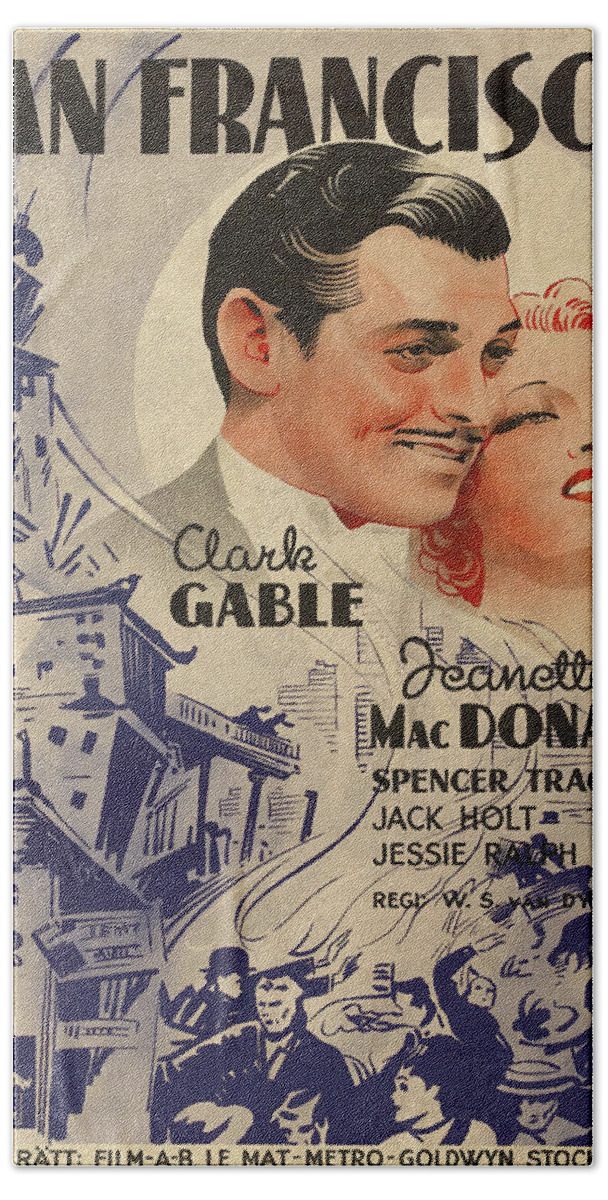 Clark Gable Hand Towel featuring the mixed media Clark Gable San Francisco Vintage Classic Movie Promotional Poster by Design Turnpike