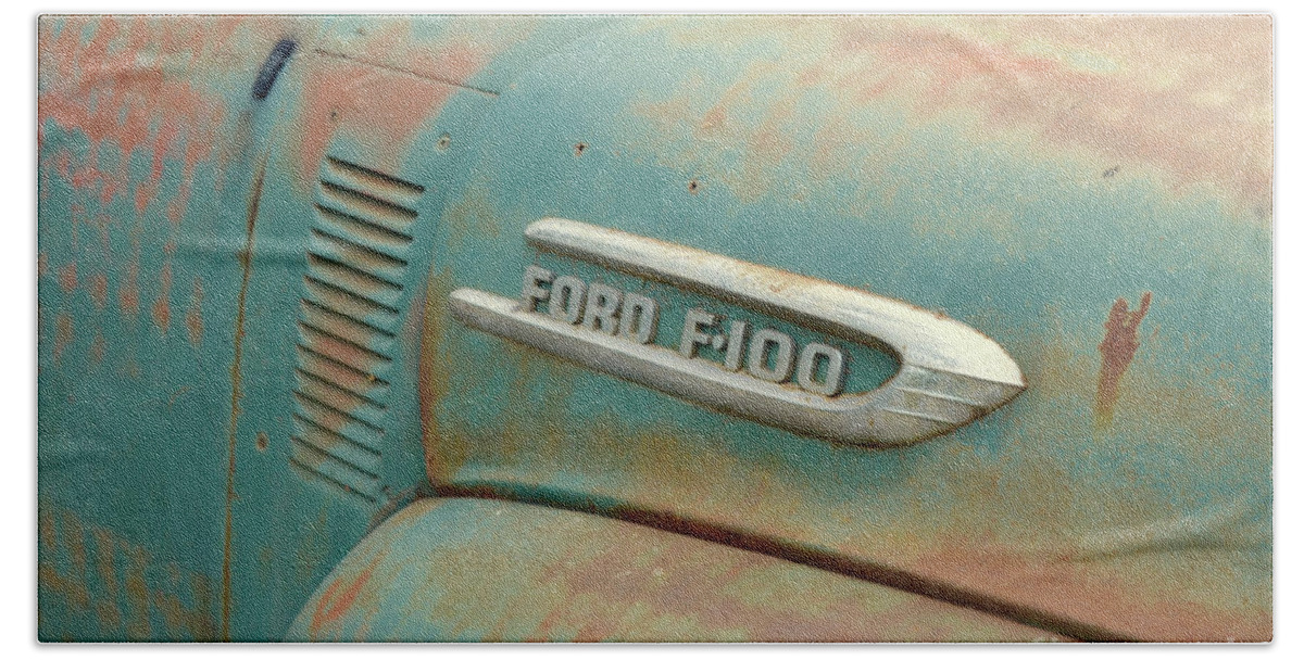 Trucks Hand Towel featuring the photograph Classic Cars - Ford F-100 Hood Close Up by Jason Freedman