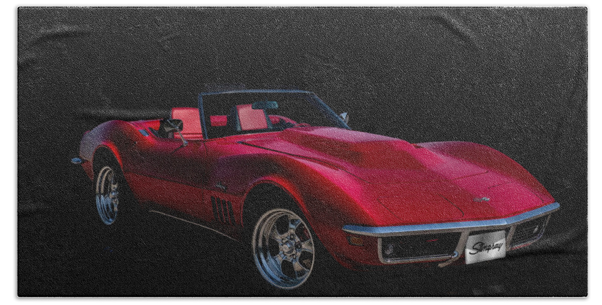Red Bath Sheet featuring the digital art Classic Red Corvette by Douglas Pittman
