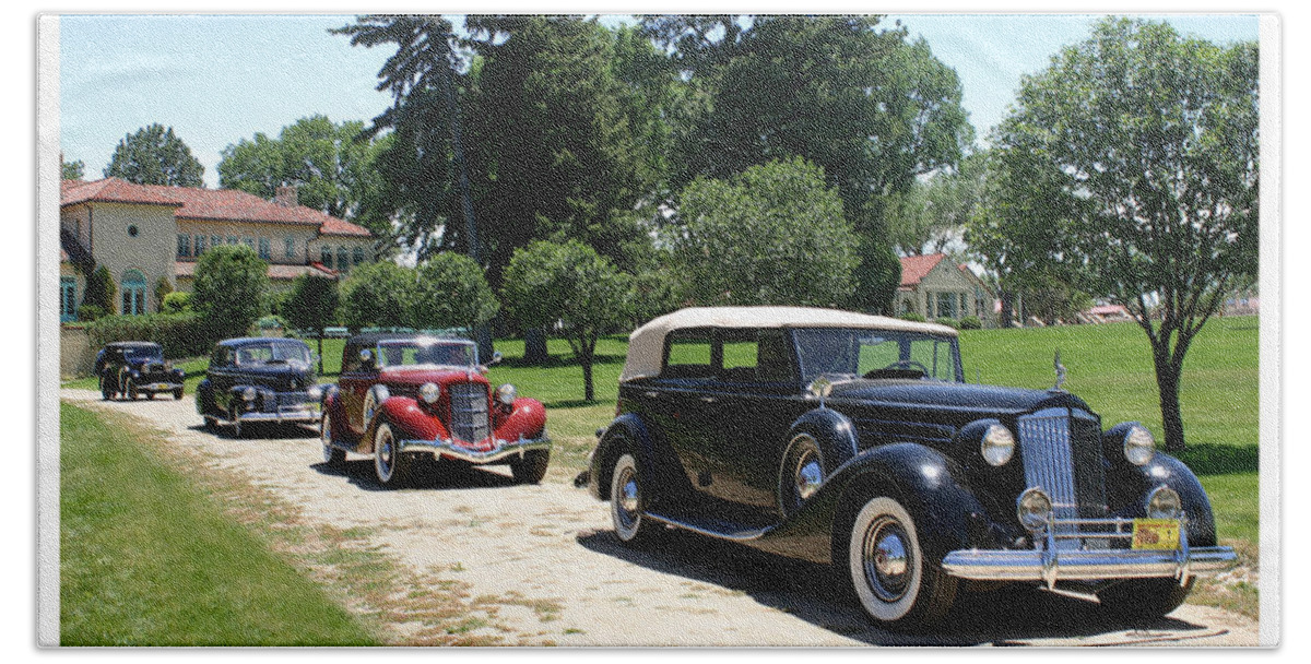 1937 Packard 12 1508 Convertible Sedan Bath Towel featuring the photograph Classy Classics by Jack Pumphrey