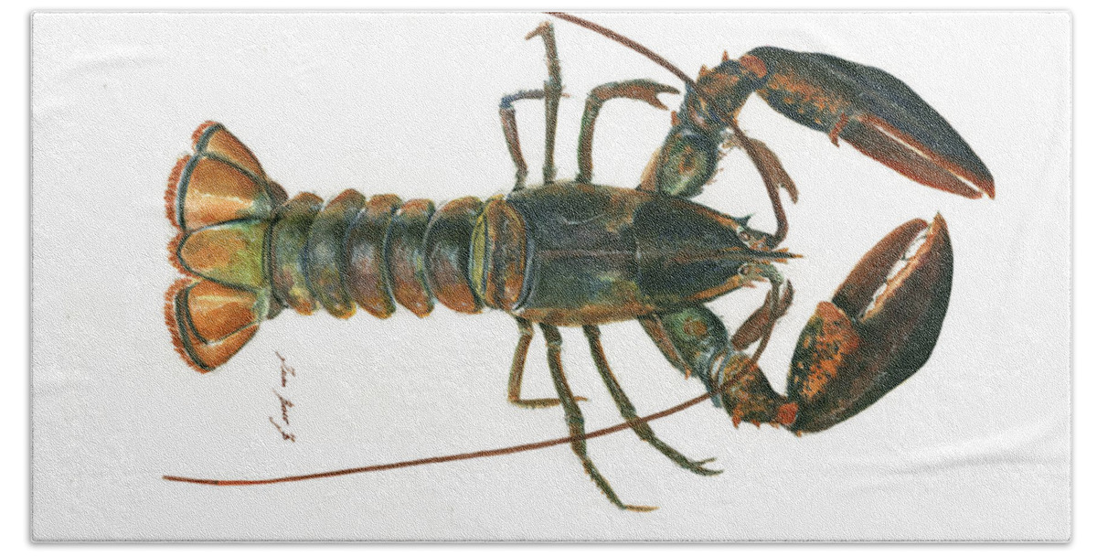 Lobster Art Hand Towel featuring the painting Clawed lobster art by Juan Bosco