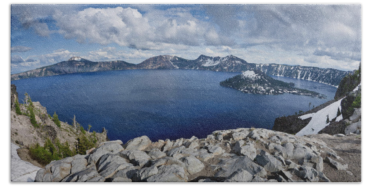 Cascades Bath Towel featuring the photograph Clearing Storm at Crater Lake by Greg Nyquist