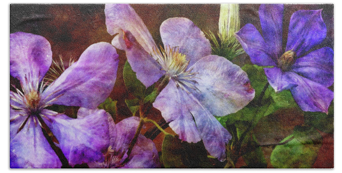 Impressionist Bath Towel featuring the photograph Clematis 1330 IDP_2 by Steven Ward
