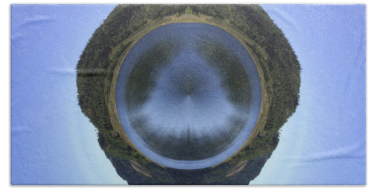 Blue Bath Towel featuring the photograph Cleveland Reservoir Mirrored Stereographic Projection by K Bradley Washburn