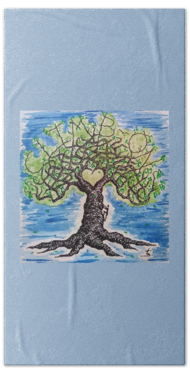 Love Bath Towel featuring the drawing Climb-On Love Tree by Aaron Bombalicki
