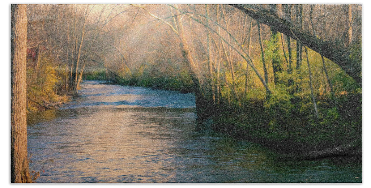 Yatescidermill Hand Towel featuring the photograph Clinton River Peaceful Waters by Joann Copeland-Paul