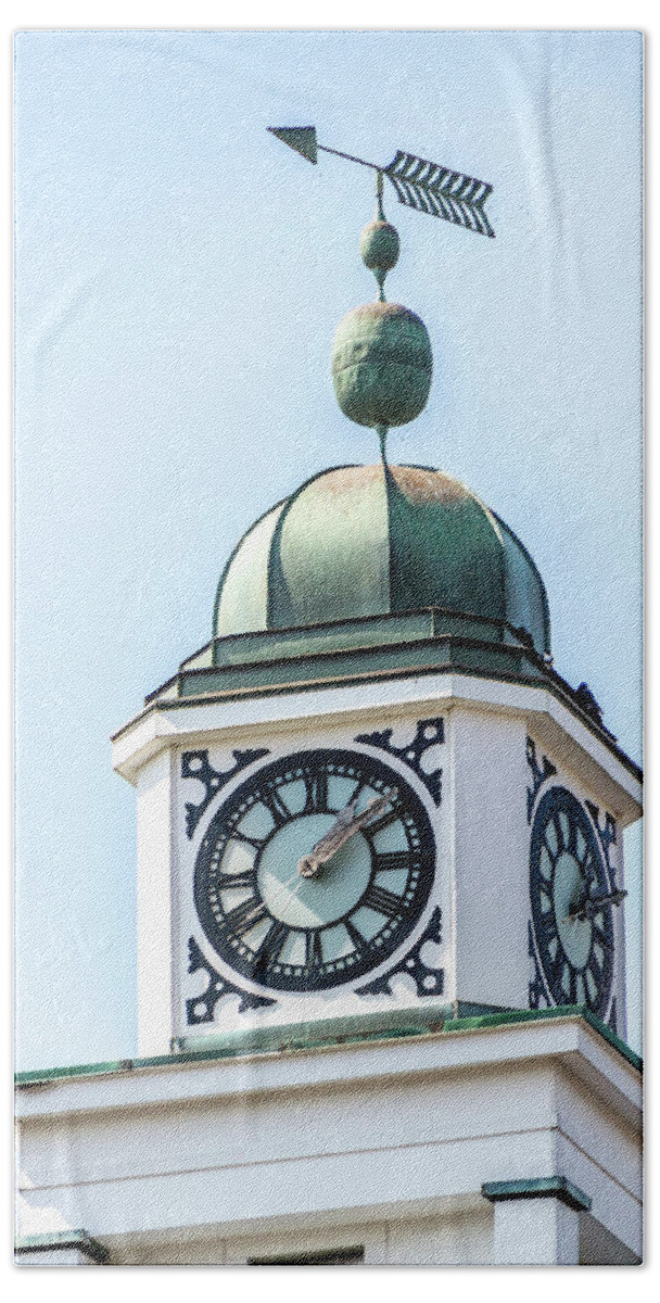 Paoli Bath Towel featuring the photograph Clock and Weather Vane by Lee Newell