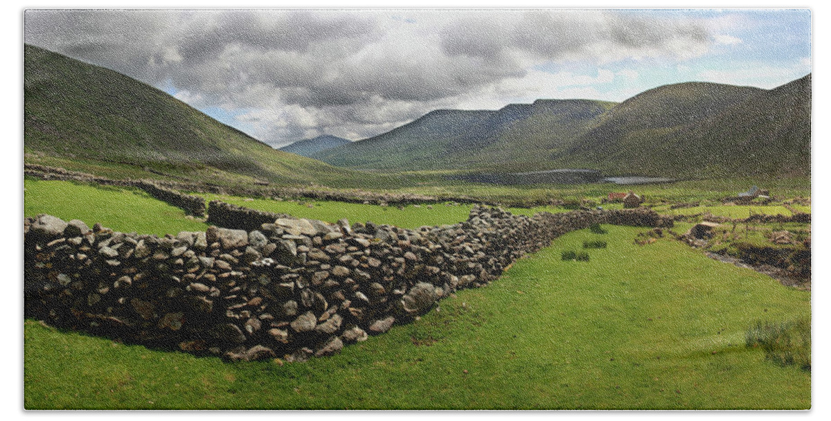Stone Wall Bath Towel featuring the photograph Cloghane valley Walls by Mark Callanan