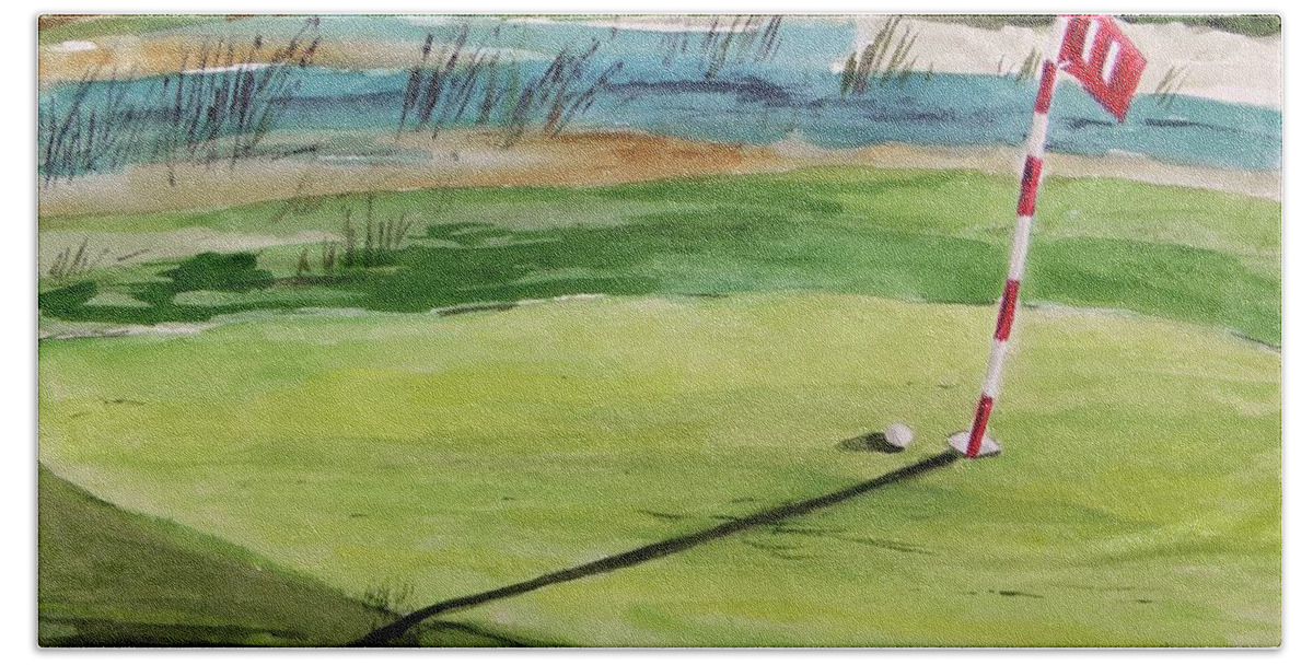 Golf Hand Towel featuring the painting Close at the Eleventh Hole by John Williams
