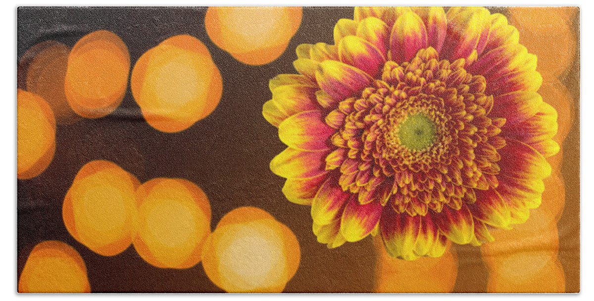 Abstract Hand Towel featuring the photograph Close-up of Beautiful Orange and Red Chrysanthemum by John Williams