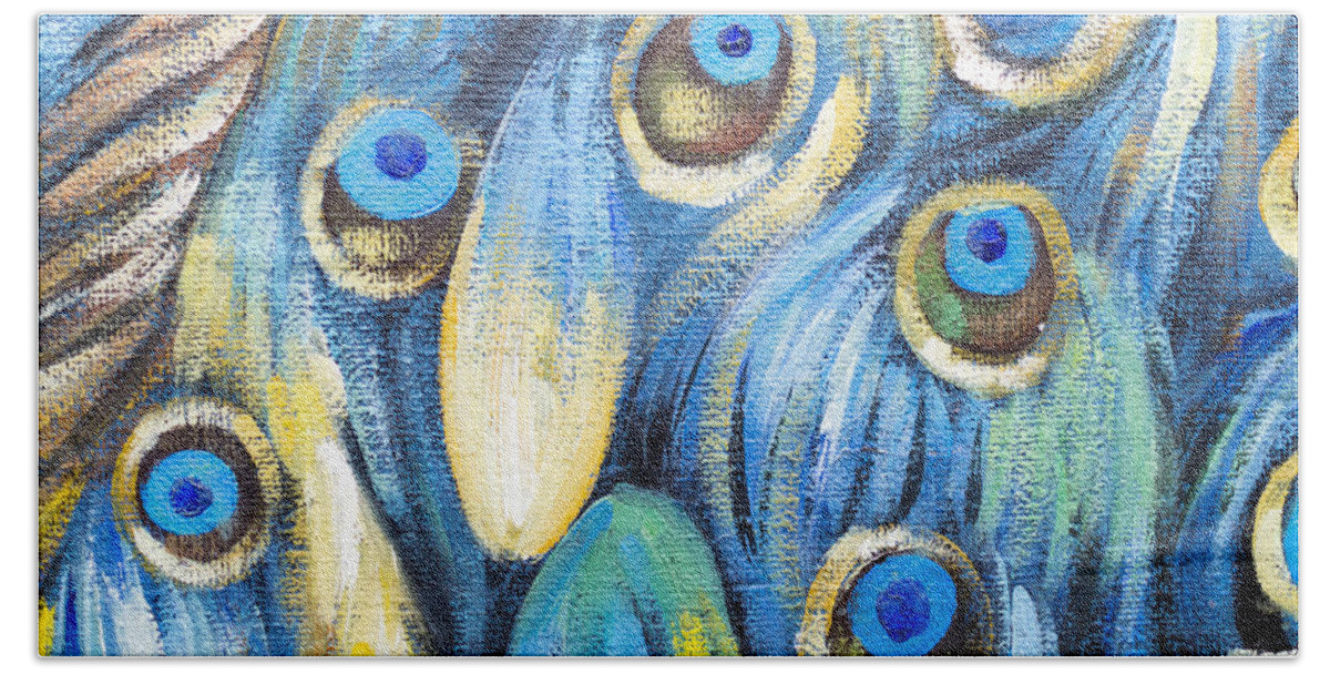 Animal Bath Towel featuring the photograph Closeup of Oil Painting of Peacock by John Williams