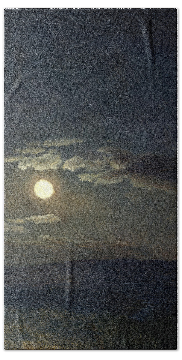 Albert Bierstadt Bath Sheet featuring the painting Cloud Study. Moonlight by Albert Bierstadt