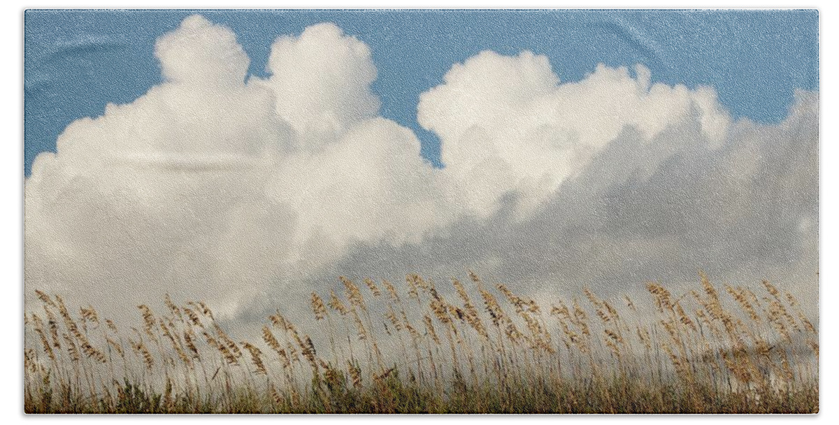 Cloud Hand Towel featuring the photograph Clouds Over Beach Weeds by Cynthia Guinn