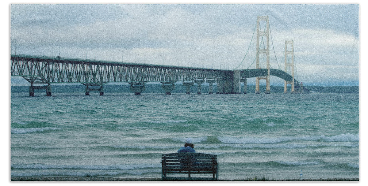 Mackinac Bridge Hand Towel featuring the photograph Clouds over Mackinac Bridge by Rich S