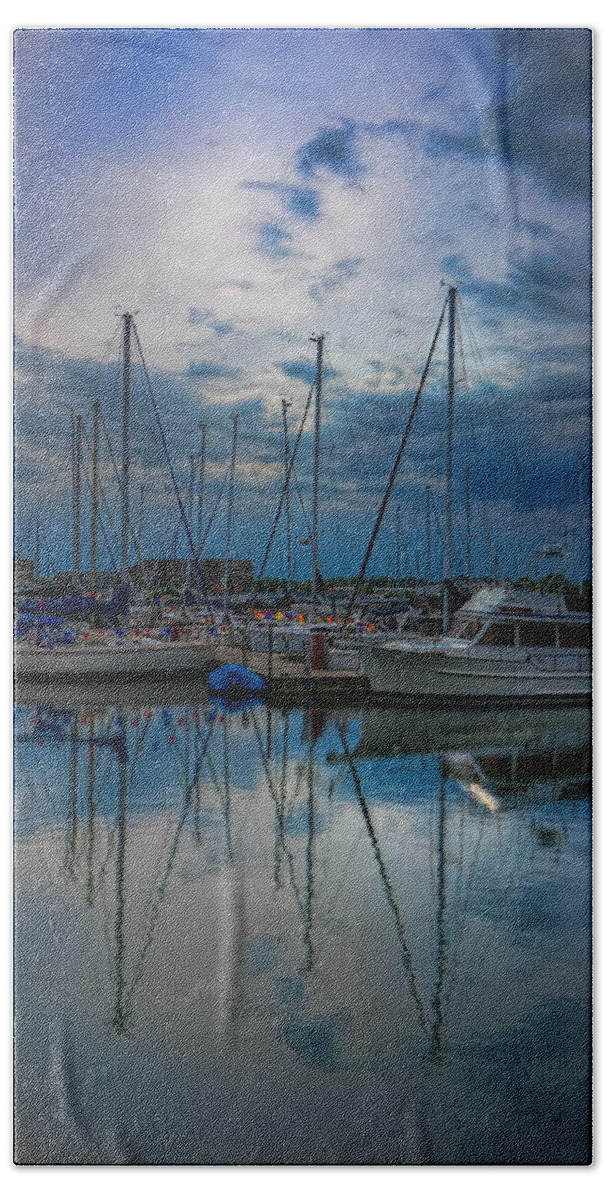 Weather Bath Towel featuring the photograph Cloudy Afternoon at Reefpoint Marina by Dale Kauzlaric