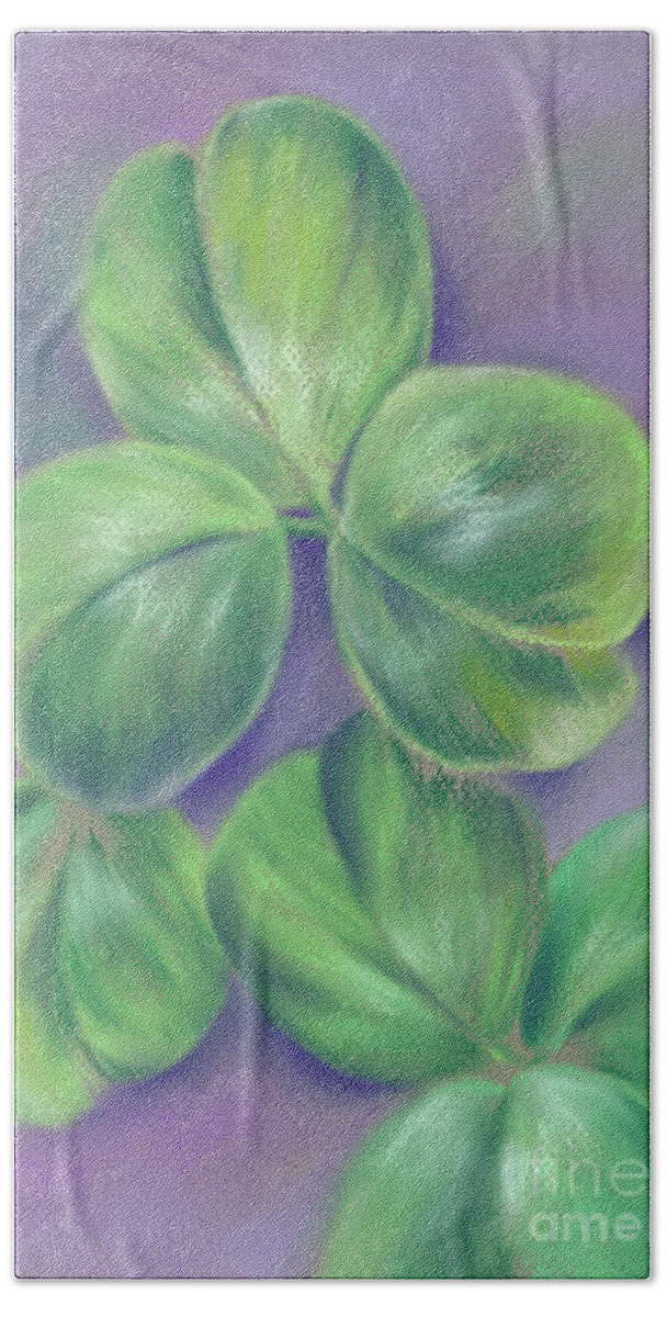 Clover Bath Towel featuring the painting Clover on Purple by MM Anderson
