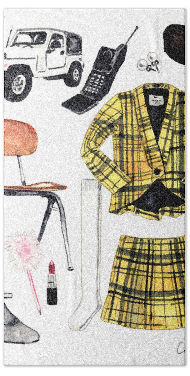 Clueless Movie Hand Towel featuring the painting Clueless Movie Collage 90's Fashion by Laura Row
