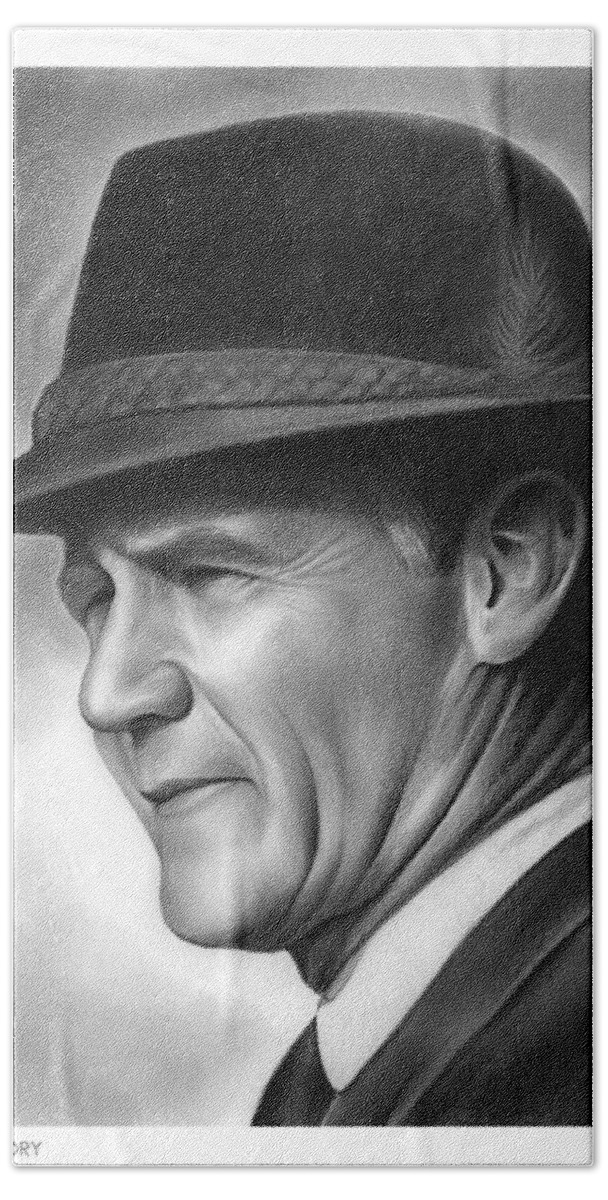 Football Bath Towel featuring the drawing Coach Tom Landry by Greg Joens